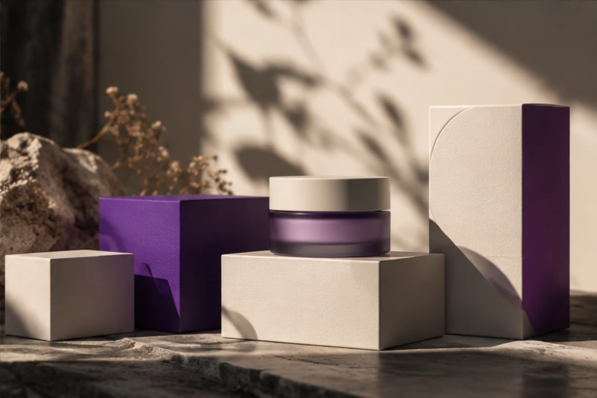 Minimal cream and violet packaging concept